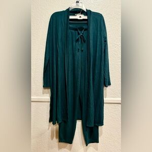 Nina Leonard 2 piece Shawl Cardigan & Pant Set Rich pine Small rayon +